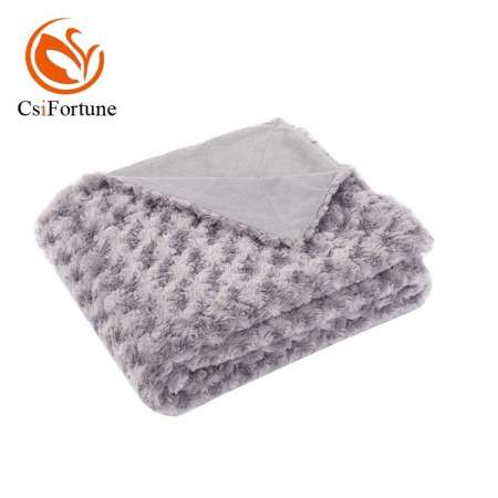 Customized 100%polyester faux fur PV fur furry brushed rose throw blanket